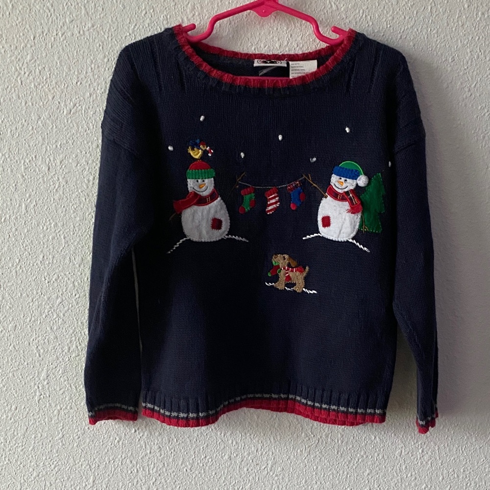 Good Lad Navy Crewneck Sweater with Snowmen and Red Trim